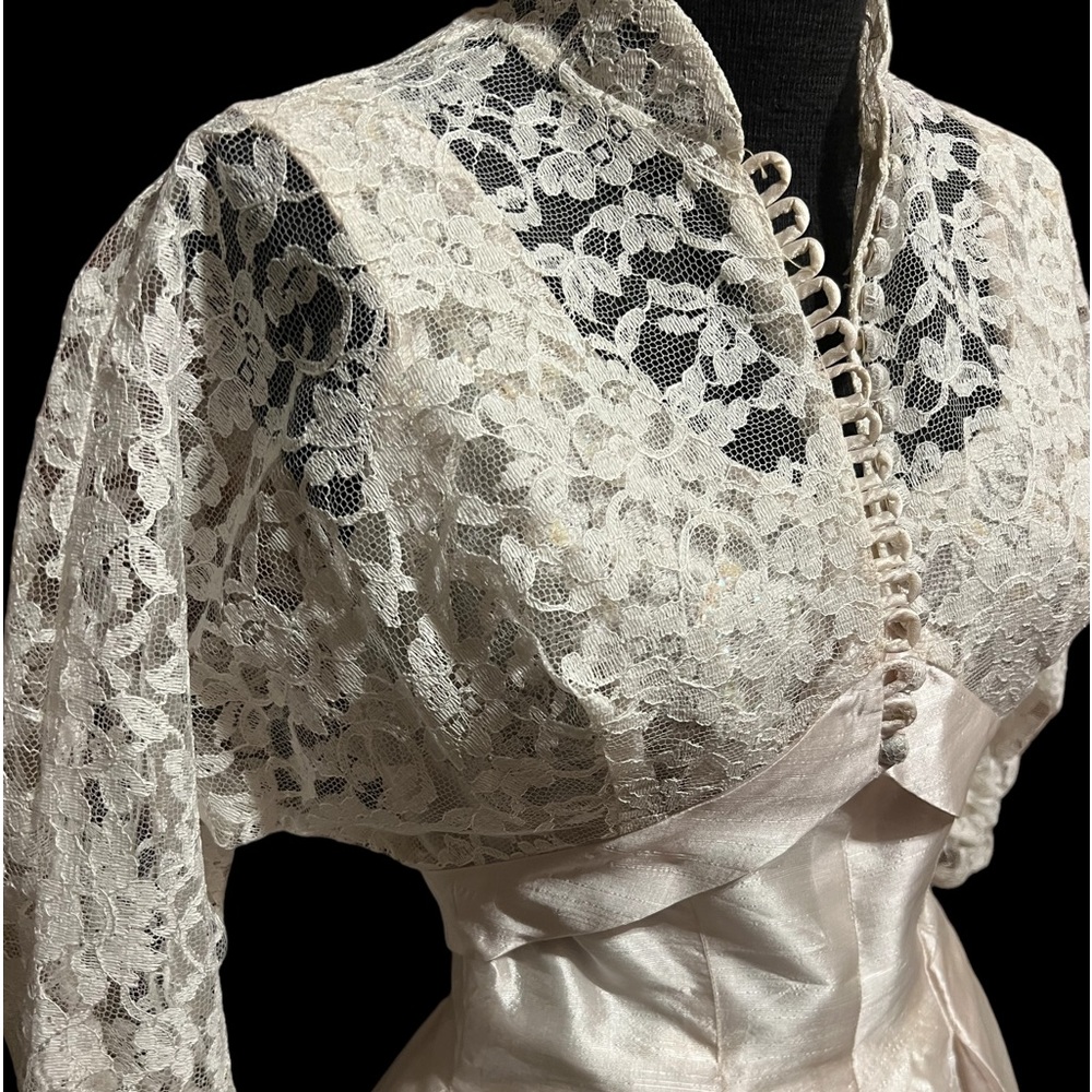 Amazing 1950's dupion silk wedding cupcake dress with lace bolero jacket